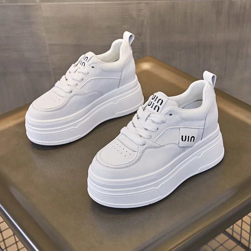 Fujin 9cm Genuine Leather Women Spring Platform Wedge Autumn Sneakers Chunky Comfy Shoes Heels Women Fashion Breathable Ladies