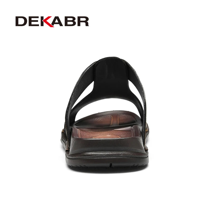 DEKABR Men's Summer Sandals Cow Leather Open Toe Slip-On Leisure Classical Flat Bottom Soft Shoes Size 37-46