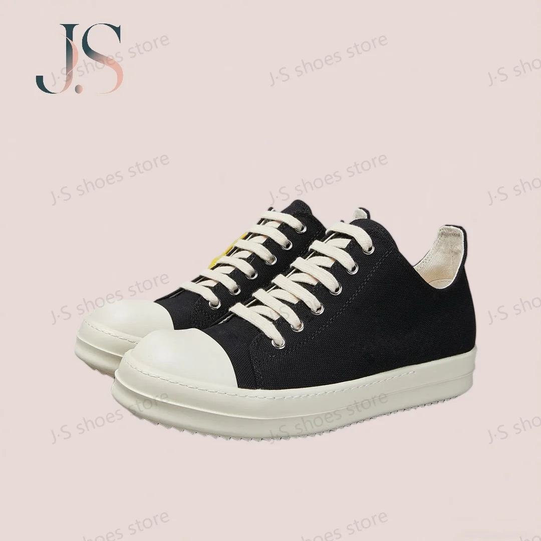 Ro Classic Men Shoe Women Sneakers Black Canvas Low Top Casual Shoes Thick Sole Lace Up Luxury Flat Sneaker