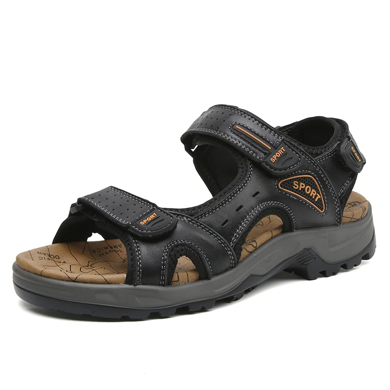 Sandales de plage en cuir véritable pour homme, chaussures de loisirs d'été à la mode, de haute qualité, souples, grande taille, tailles 38 à 48