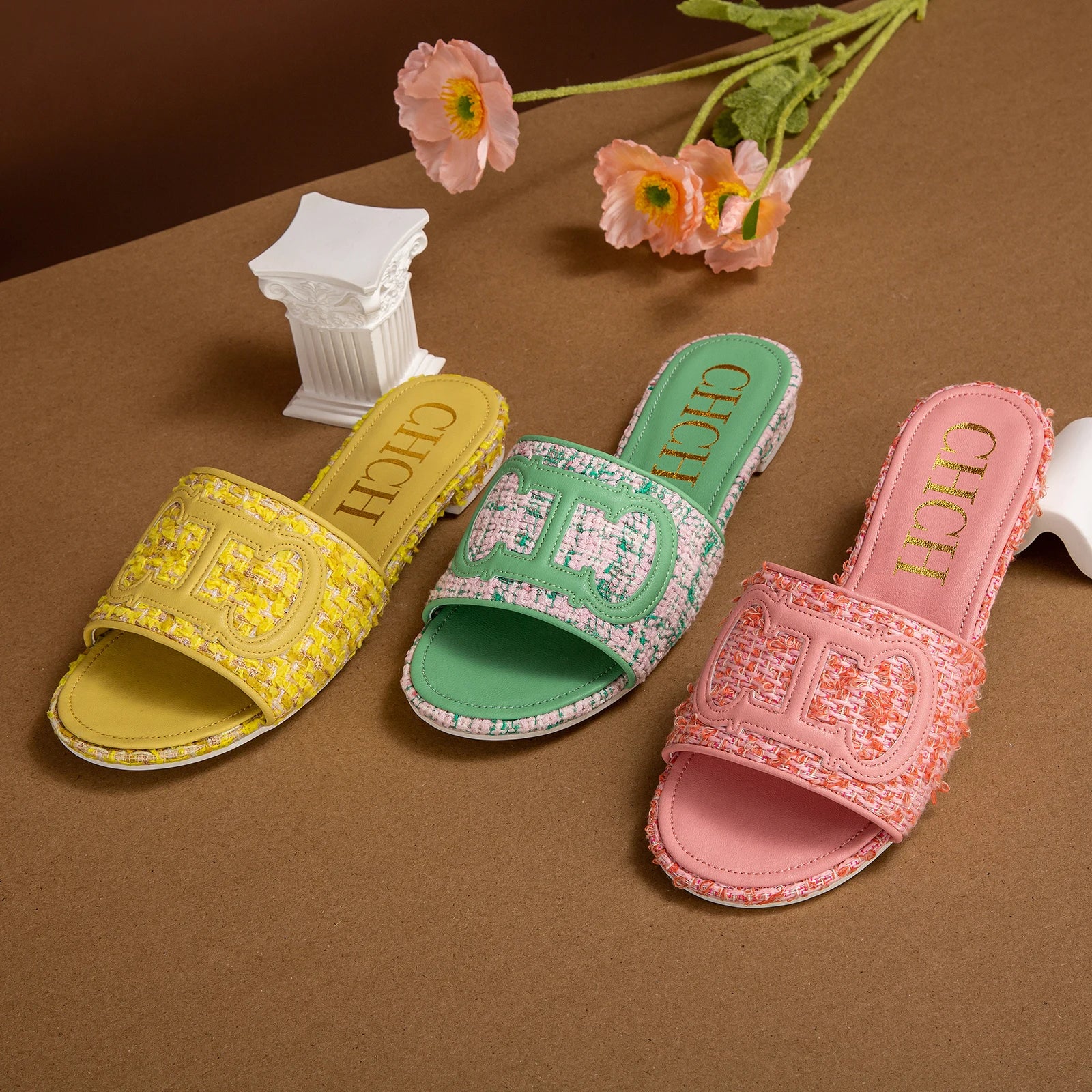 Women's Slippers yellow New Fabric Fashion Flat Sandals Business Banquet Women's Shoes