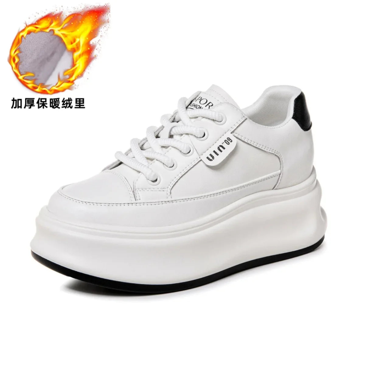 Fujin 8cm Cow Genuine Leather Comfy Breathable Skate Board Platform Wedge Sneakers Vulcanized Chunky Hidden Heel Block Shoes