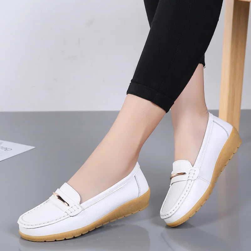 WOIZGIC Femmes Mère Dames Femme Femme Chaussures Plates En Cuir Véritable Mocassins Plateforme Bling Sans Lacet Mocassins Grande Taille 43 44