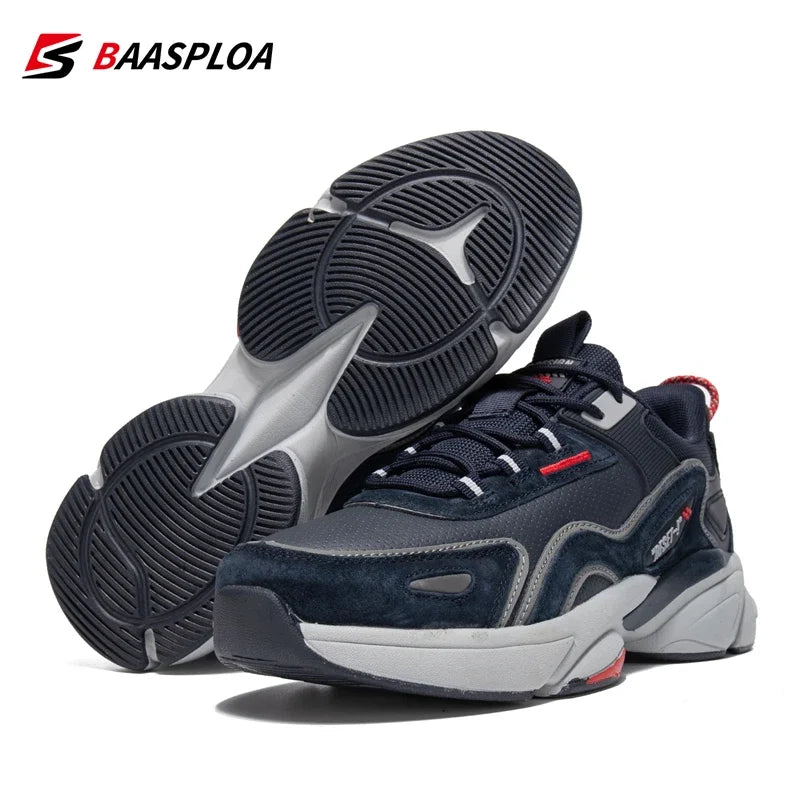 Baasploa Men Running Shoes New Lightweight Designer Leather Casual Sneakers Male Outdoor Non Slip Lace Up Tennis Sports Shoes