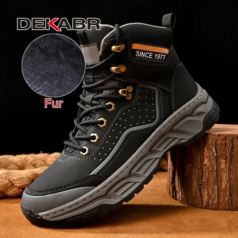 DEKABR 2025 New Fashion Casual Men Shoes Leather Boots Lace Up Handmade Comfortable Breathable Platform Ankle Boots Size 38-45