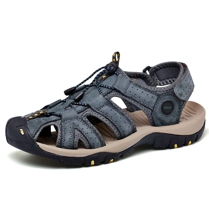 Sandales d'été pour hommes, chaussures de plage antidérapantes, faites à la main, en cuir véritable, tendance