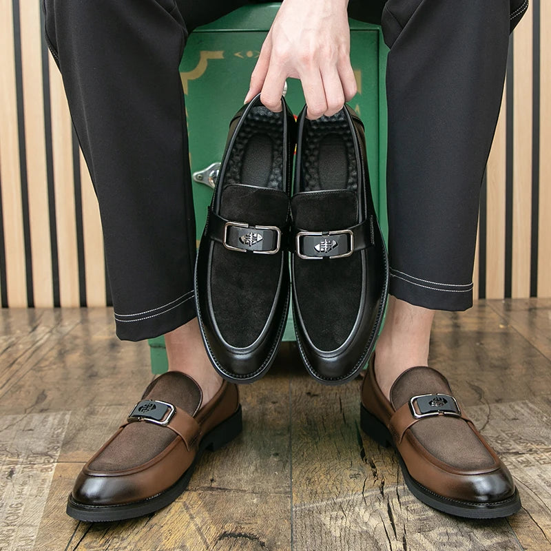 STRONGSHEN Men Leather Shoes Casual Slip-On Dress Loafers Business Shoes Wedding Party Shoes Oxfords Formal Shoes Moccasins