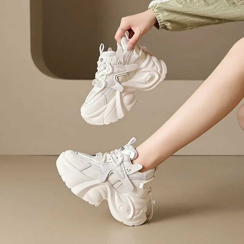 Fujin 9.5cm New Microfiber Genuine Leather Vulcanize High Brand Comfy Spring Autumn Platform Women Chunky Sneaker Loafer Shoes