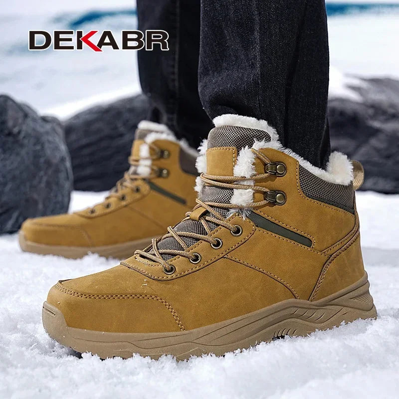 DEKABR Men's Ankle Boots Super Warm Snow Boots Winter Plush Non-Slip Comfortable Handmade Men's Winter Shoes Size 39-48