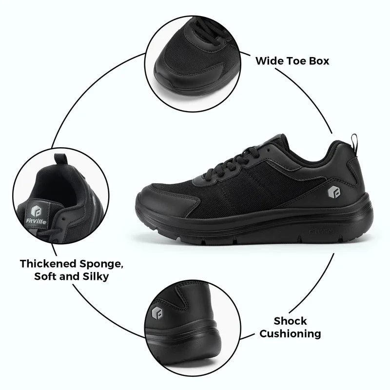 FitVille Wide Width Men's Walking Shoes Cushioning Lightweight Breathable Sneakers Shoes for Plantar Fasciitis Pain Relief