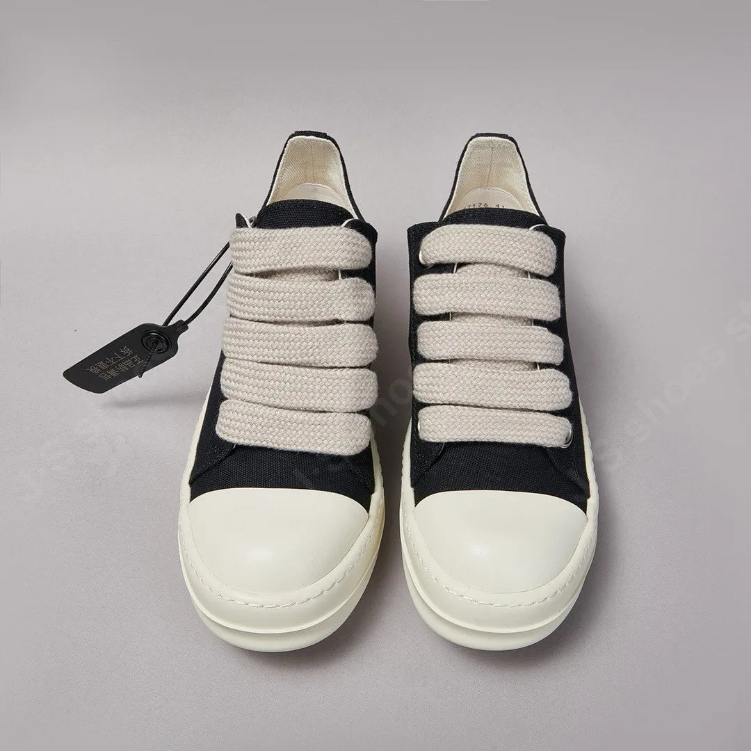 Brand Men Shoe R-o Women Sneakers Black Canvas Low Top Casual Sneaker Thick Sole Jumbo Laces Luxury Flat Shoes Boots