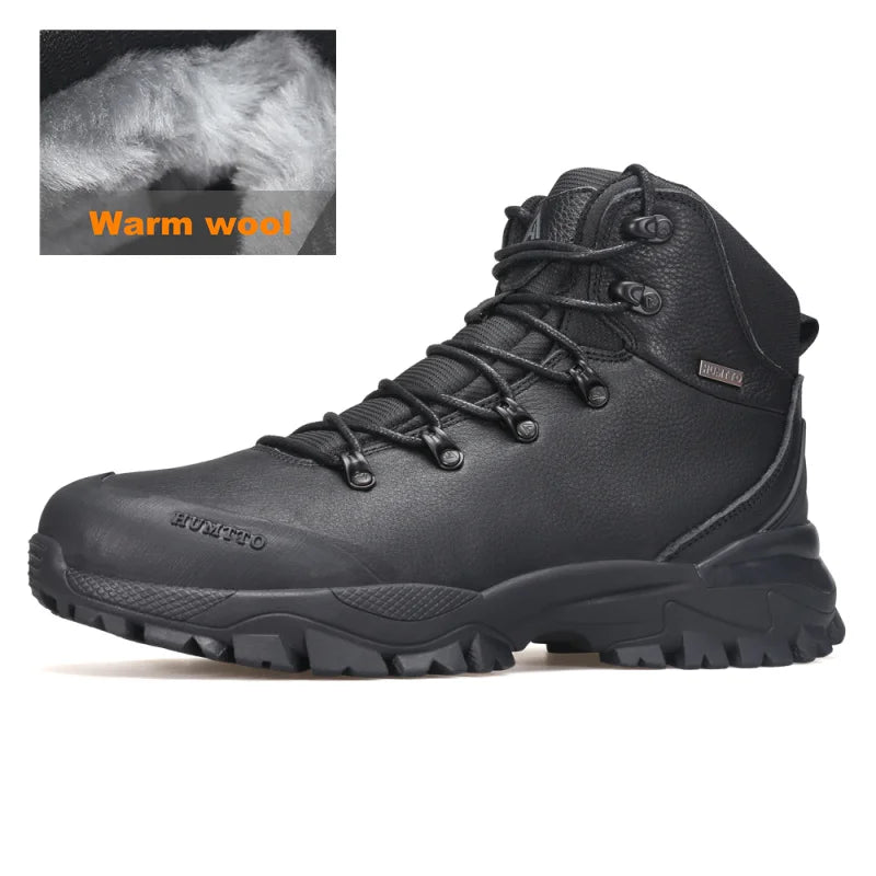 HUMTTO Bottes de randonnée en cuir pour hommes, chaussures de randonnée chaudes en laine pour l'extérieur, baskets d'escalade de luxe de créateur, bottines de sécurité pour hommes
