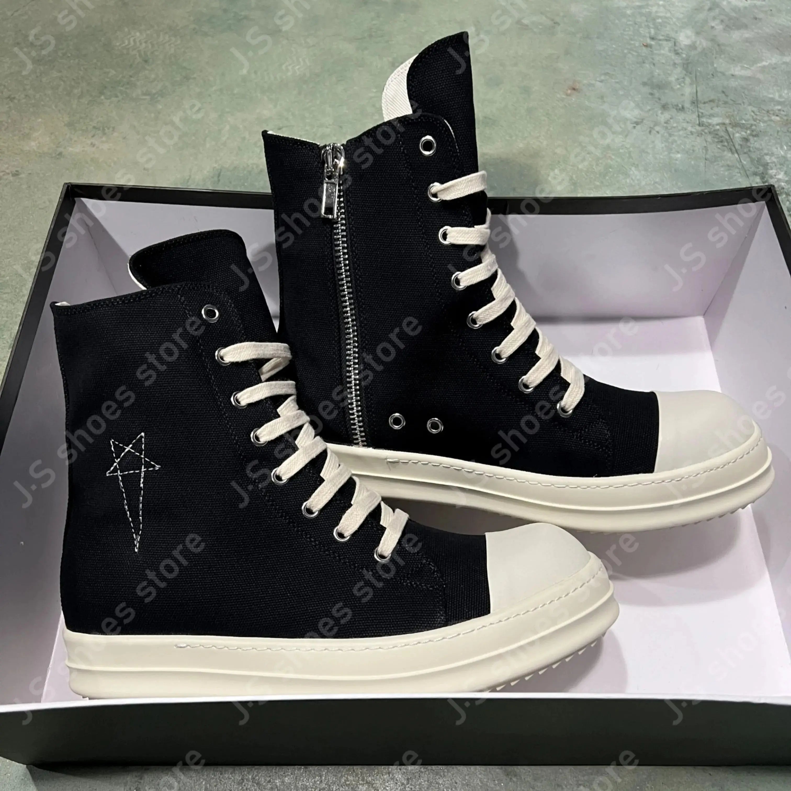 R-o Classic Design Black Canvas High Top Shoes Boot Men Shoe Genious Sneakers Zipper Women Ankle Boots Casual Sneaker