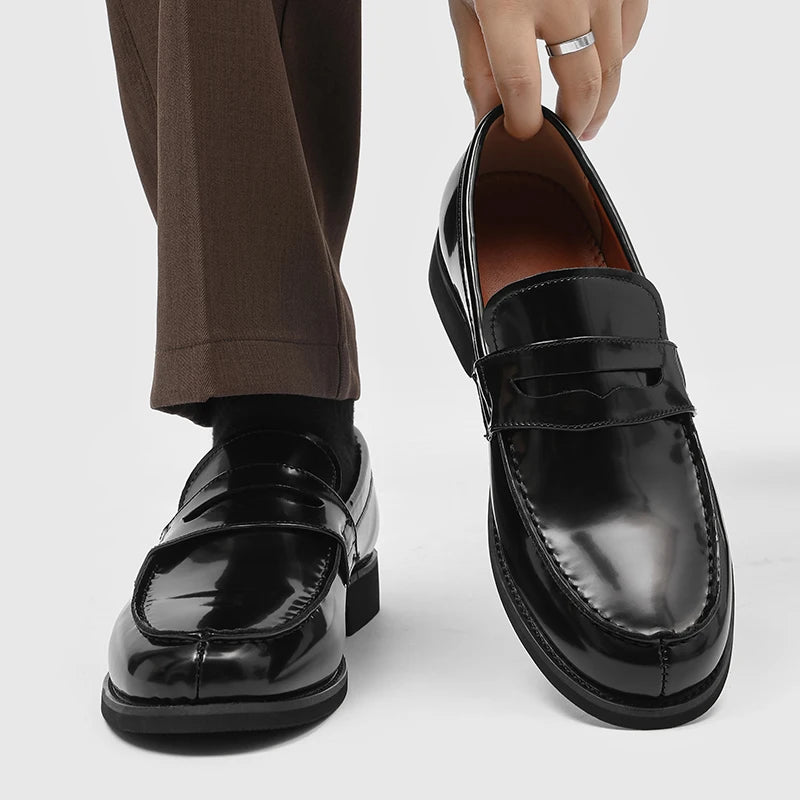 STRONGSHEN Luxury Designer Man Pointed Dress Shoes Mens Slip on Genuine Patent Leather Wedding Shoes Glossy Oxford Formal Shoes