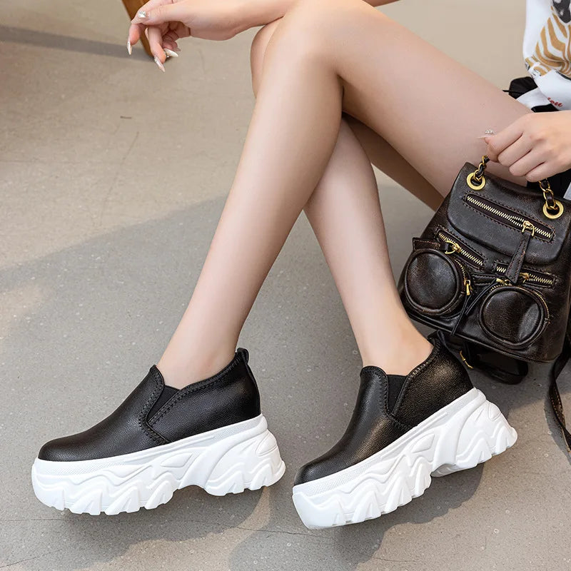Fujin 9cm White Platform Sneakers for Women White Shoes Wedge Chunky Platform Shoes Footwear Female Slip on Slipony Shoes