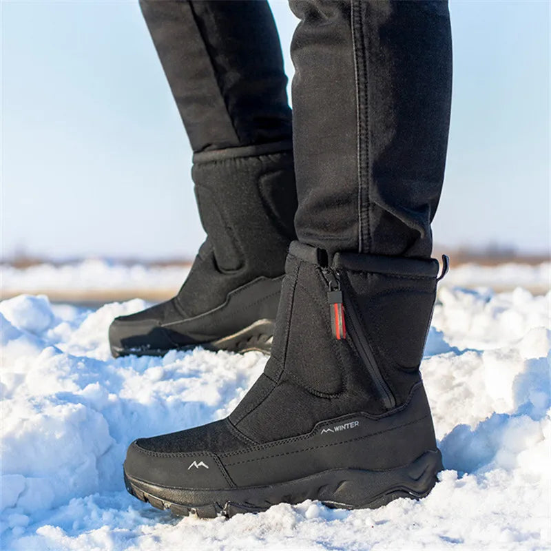 Bottes d'hiver pour hommes, grandes tailles, bottines chaudes en peluche, bottes de neige montantes anti-transpiration, baskets d'extérieur, chaussures d'hiver pour hommes