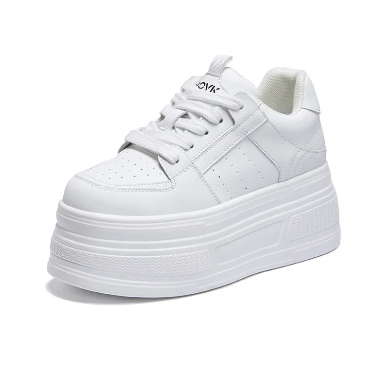 Fujin 8cm Cow Suede Genuine Leather  Platform Wedge Skate Boarding High Brand Heels Casual Women Vulcanized Shoes Summer Shoes