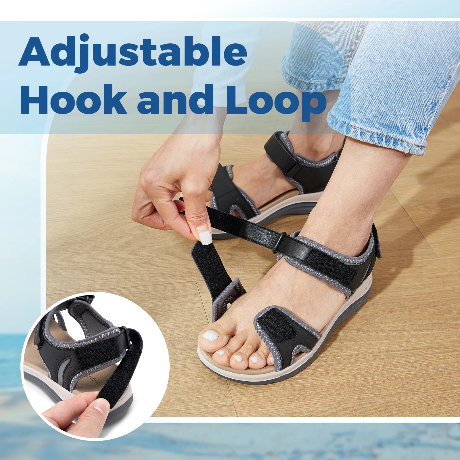 FitVille Women's Sandals  Adjustable Ankle Strap for Swollen and Flat Feet Wide Arch Support Open Toe Orthopedic sandals