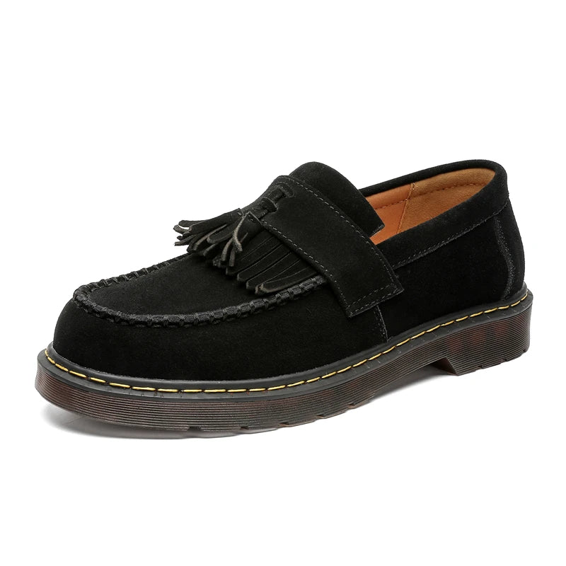 STRONGSHEN Men Tassels Genuine Leather Shoes Suede Thick Sole Oxford Shoes Formal Loafers Business Dress Shoes Casual Footwear