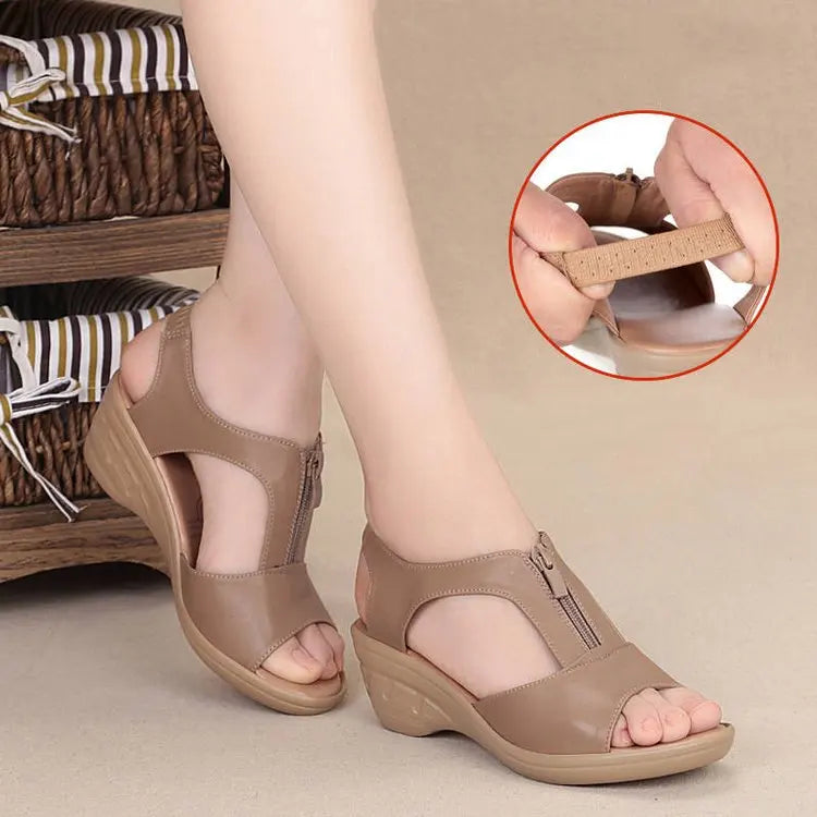 WOIZGIC Femmes Vieille Mère Dames Femmes Sandales Plateforme Chaussures En Cuir PU Antidérapant Plage Été Cool Fermeture Éclair Taille 35-41 PGP-1153