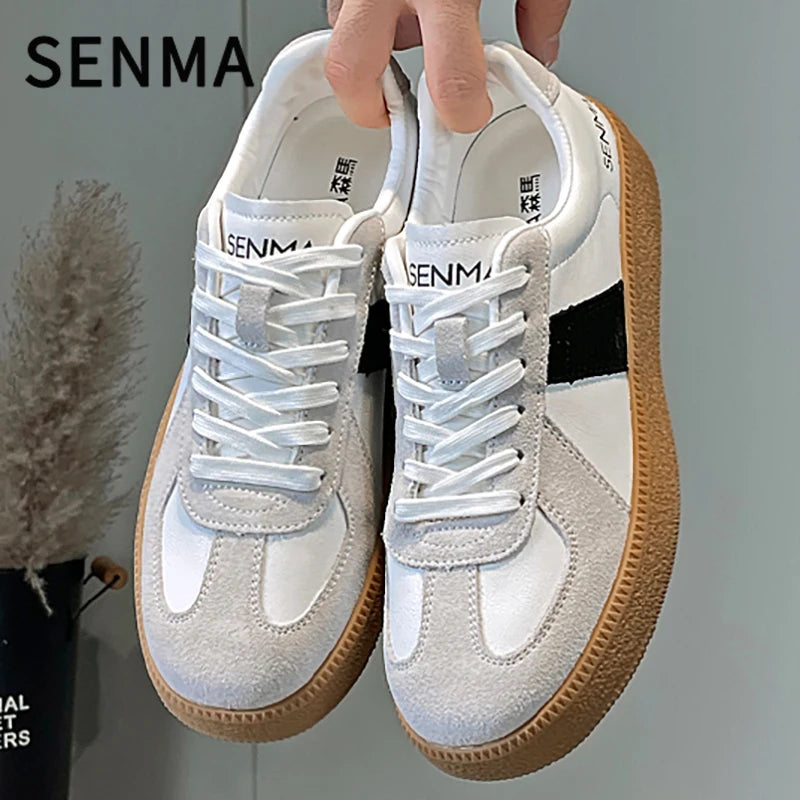 SENMA Men's and Women's Casual Sneakers Breathable Non-Slip Tennis Walking Shoes Leather Suede Flats Shoes Women Sports Shoes