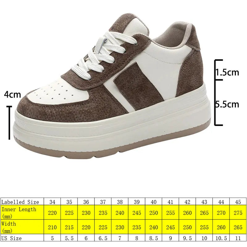 Fujin 7cm Genuine Leather Hidden Heel Breathable Chunky Sneakers Spring Autumn Skate Shoes Platform Wedge Sneakers Women Shoes