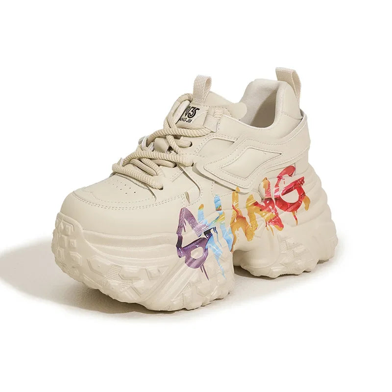 Fujin 10cm Microfiber Leather Chunky Sneakers Spring Autumn Casual Platform Wedge Women Fashion Vulcanize Women Plush Shoes