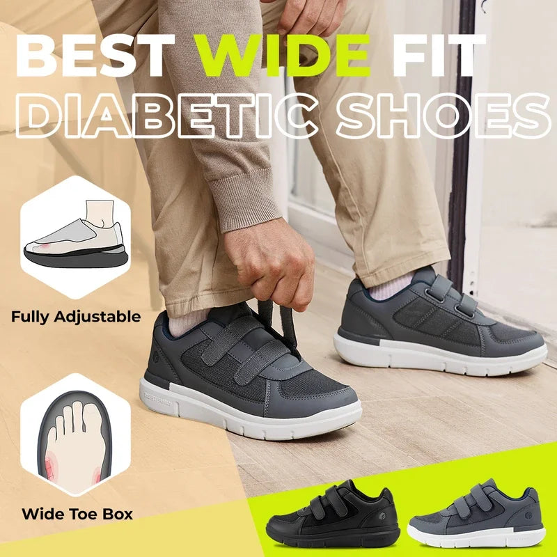 FitVille Men'S Diabetic Shoes Extra Wide Older Men'S Diabetic Shoes For Neuropathy Swollen Feet Pain Relief Flat Shoe