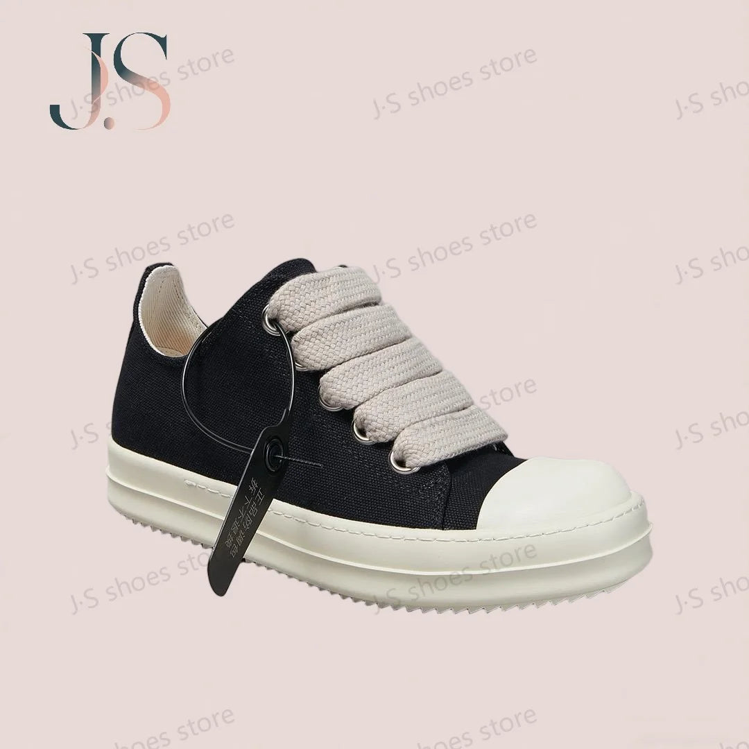 Brand Men Shoe R-o Women Sneakers Black Canvas Low Top Casual Sneaker Thick Sole Jumbo Laces Luxury Flat Shoes Boots