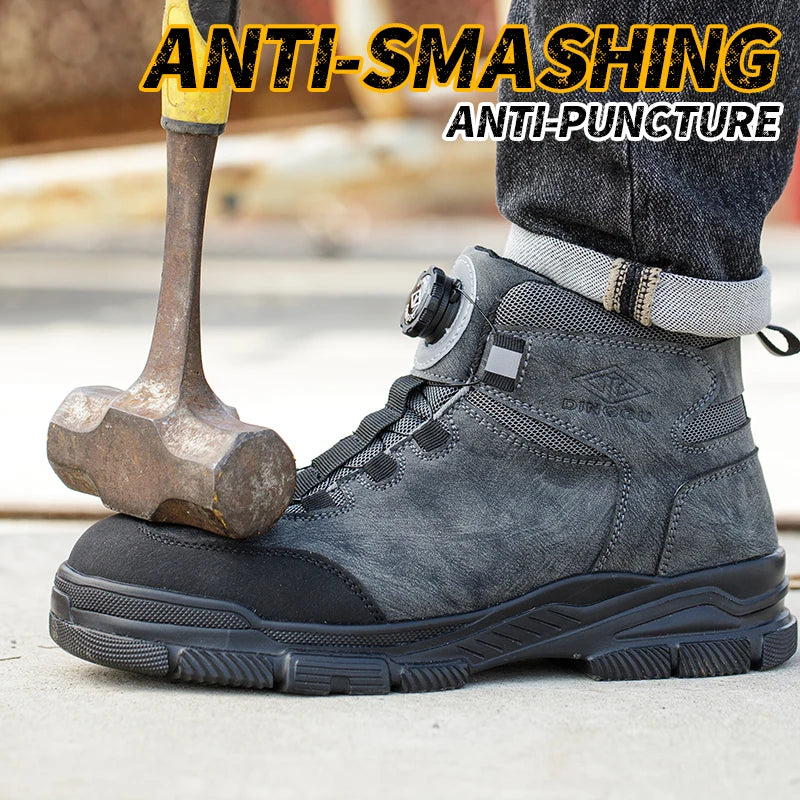 Bottes de travail à boutons rotatifs pour hommes, chaussures de sécurité à embout d'acier, chaussures de protection anti-crevaison, chaussures imperméables et indestructibles, neuves
