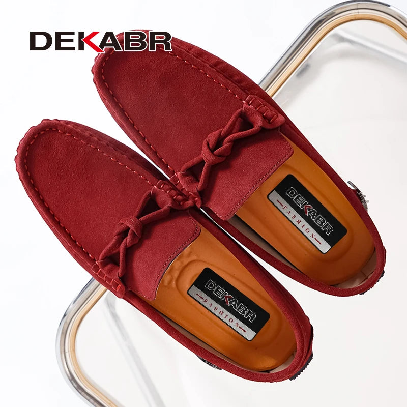 DEKABR Men Cow Suede Shoes Minimalist Bow Designer Fashion Ultra Light Breathable Quality Slip On Non-Slip Loafers Size 38-47
