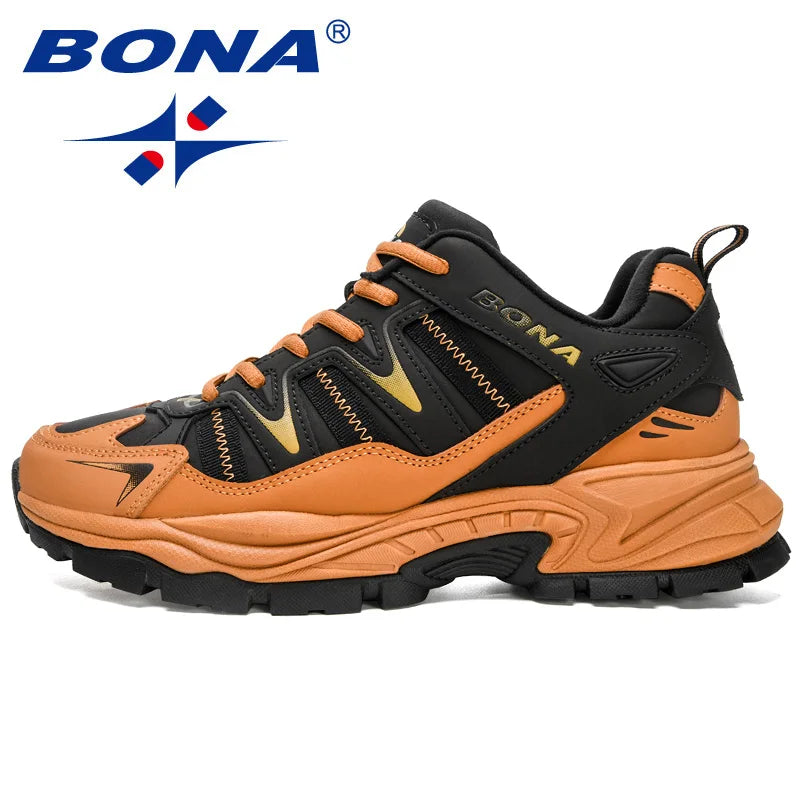 BONA new classic style men's lace up sneakers for outdoor jogging and walking, comfortable and breathable men's shoes