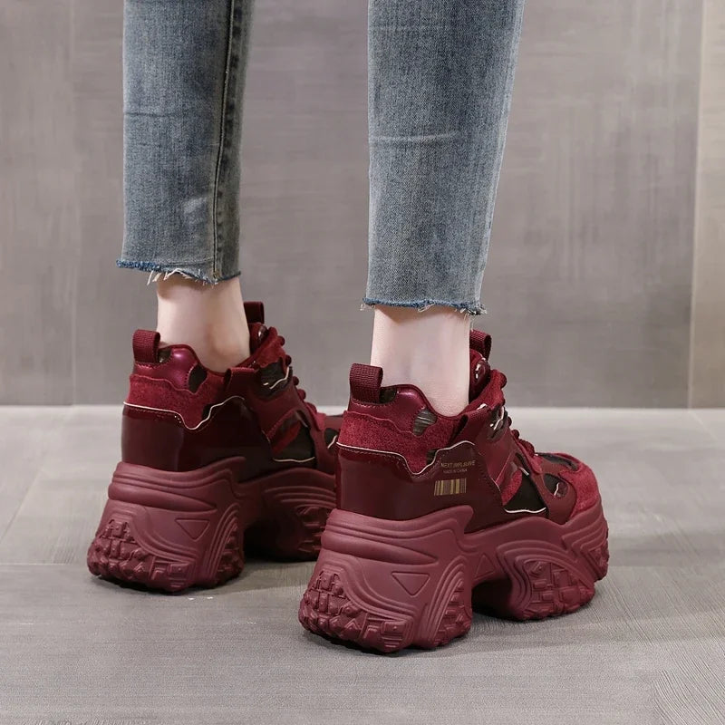 AUTUSPIN 10cm Hidden Wedges Platform Women Shoes Winter Autumn Retro Ins Popular Ladies Vulcanized Sneakers Female Size 34-39