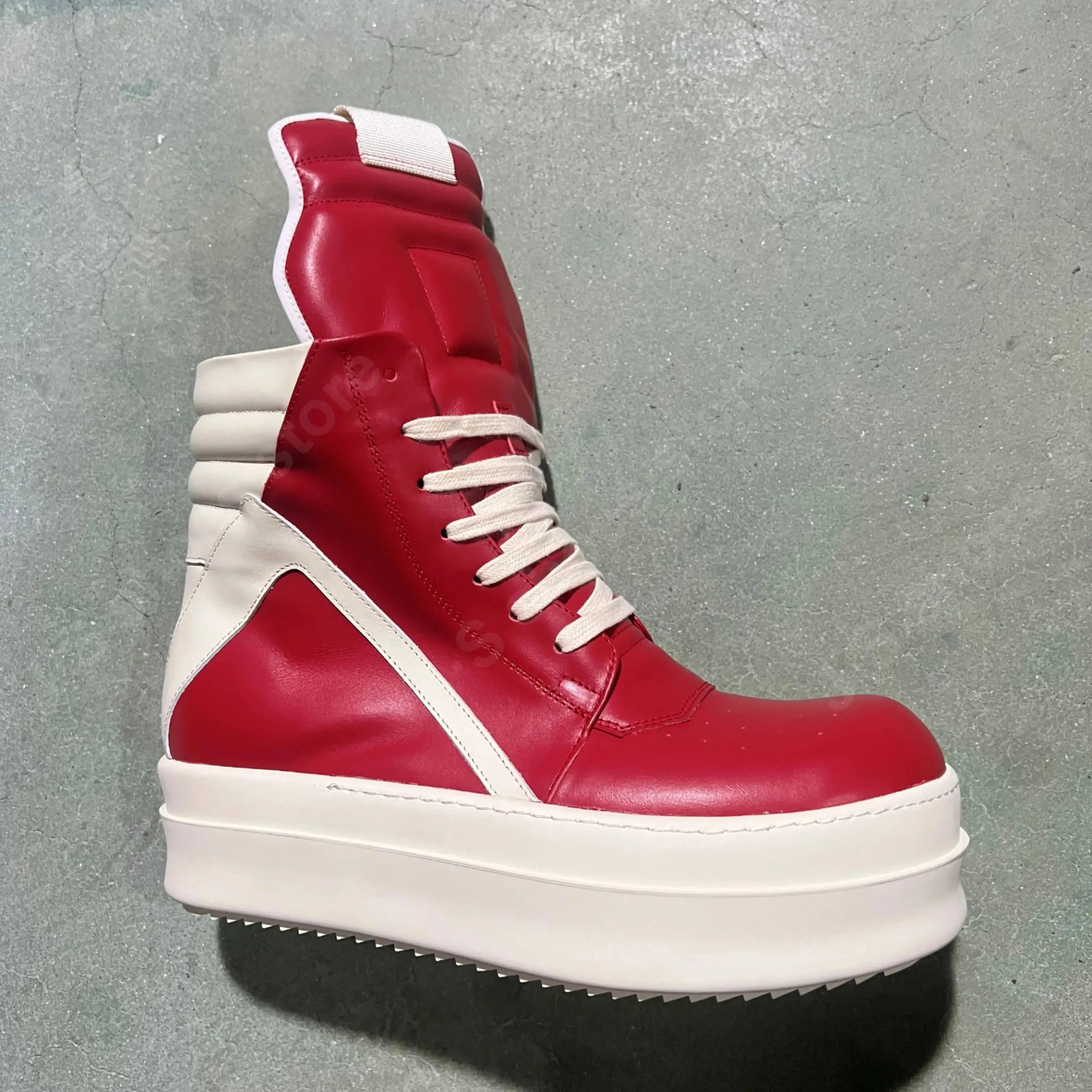 R-o Classic Men Shoe Women Sneaker Red Leather Ankle Boot High Top Casual Shoes Zipper Lace Up 6cm Thick Sole Sneakers Boots