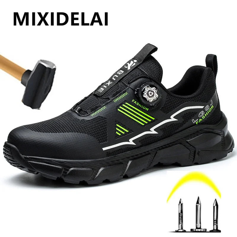 Lightweight Breathable Rotary Buckle Work Sneakers Protective Shoes Safety Industrial Puncture-Proof Anti-smash Steel Toe Shoes
