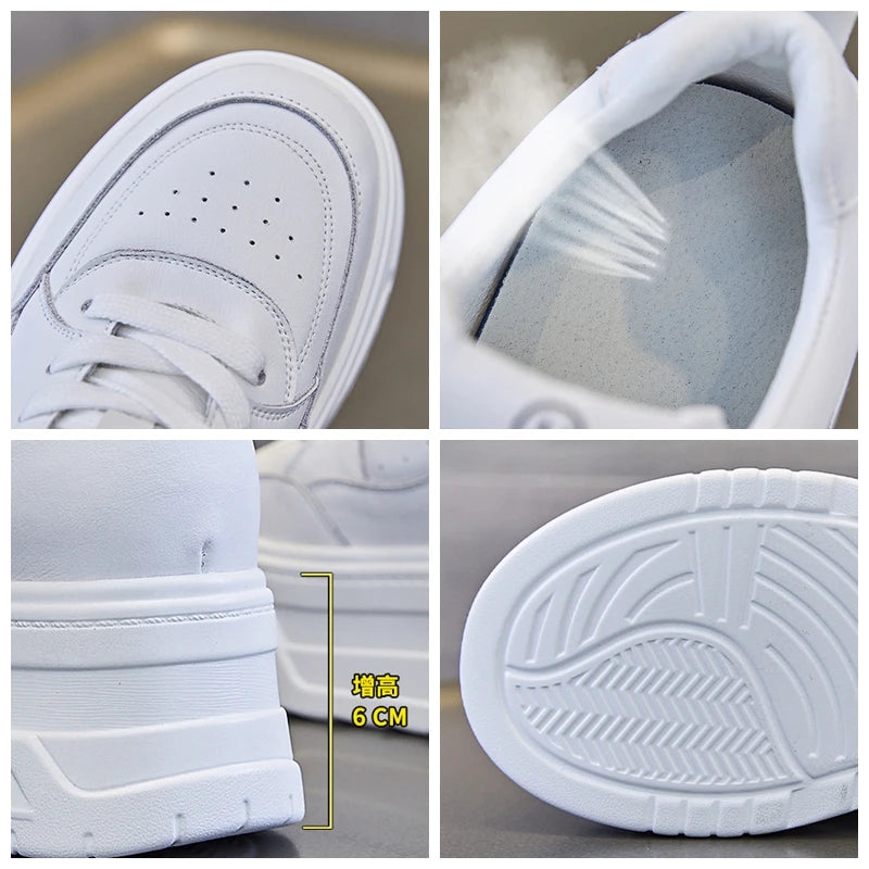 Fujin 6cm Women Shoes Chunky Sneakers Out Genuine Leather Casual White Wedge Shoes Platform Heel Pumps Mujer Bombas Breathable