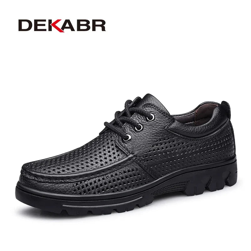 DEKABR New Lace Up Fashion Genuine Leather Casual Men Shoes Designer Comfortable Breathable Loafers Driving Shoes Big Size 37-50
