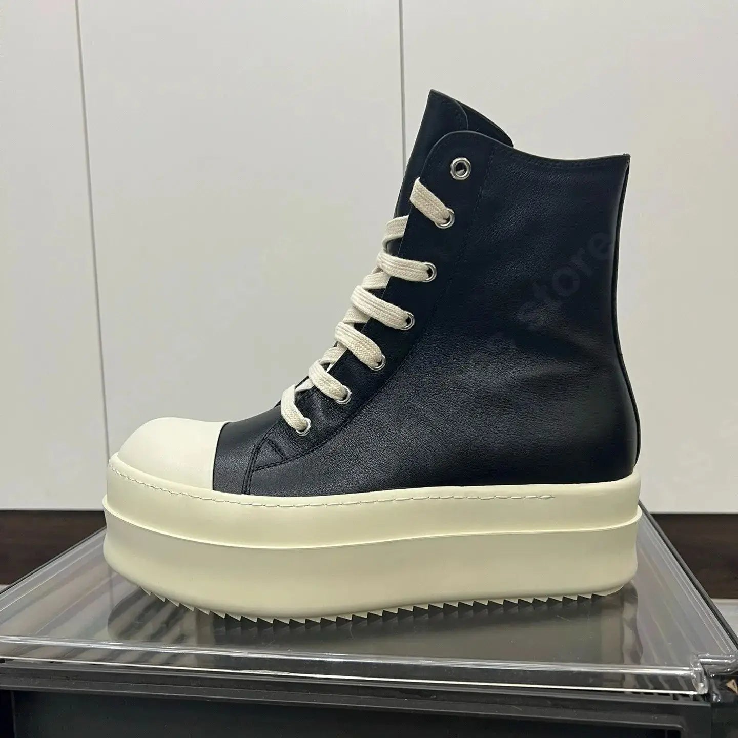 R-o Luxury Men Shoe Black Leather High Top Shoes Women Sneaker Casual Boot Zip 6cm Thick Sole Sneakers Pantshoes Ankle Boots
