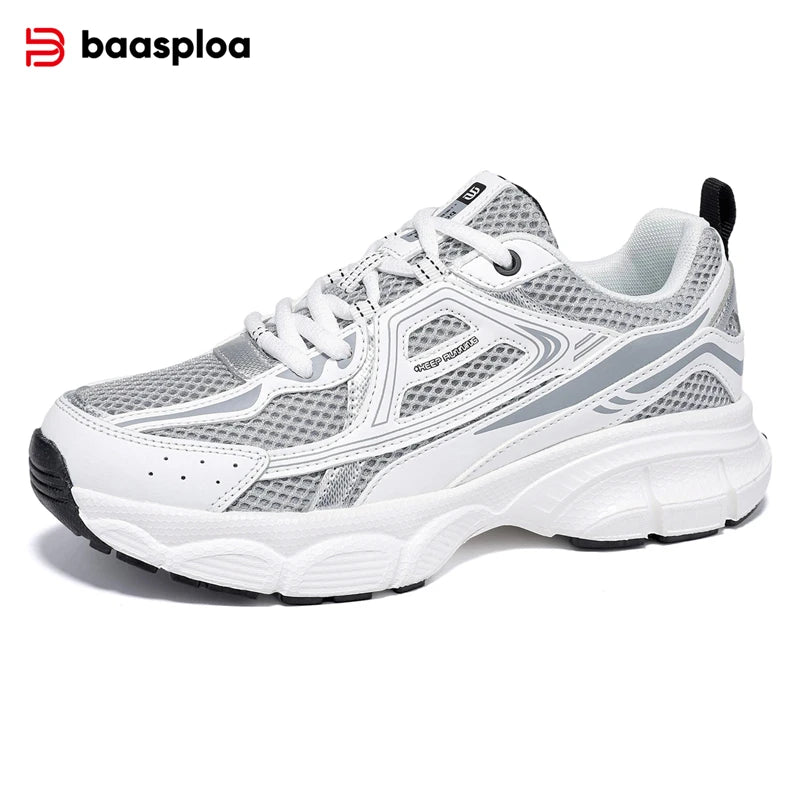 Baasploa Women Sports Shoes Outdoor Breathable Non-slip Jogging Sneakers Female Lightweight Mesh Lace-up Retro Running Shoes