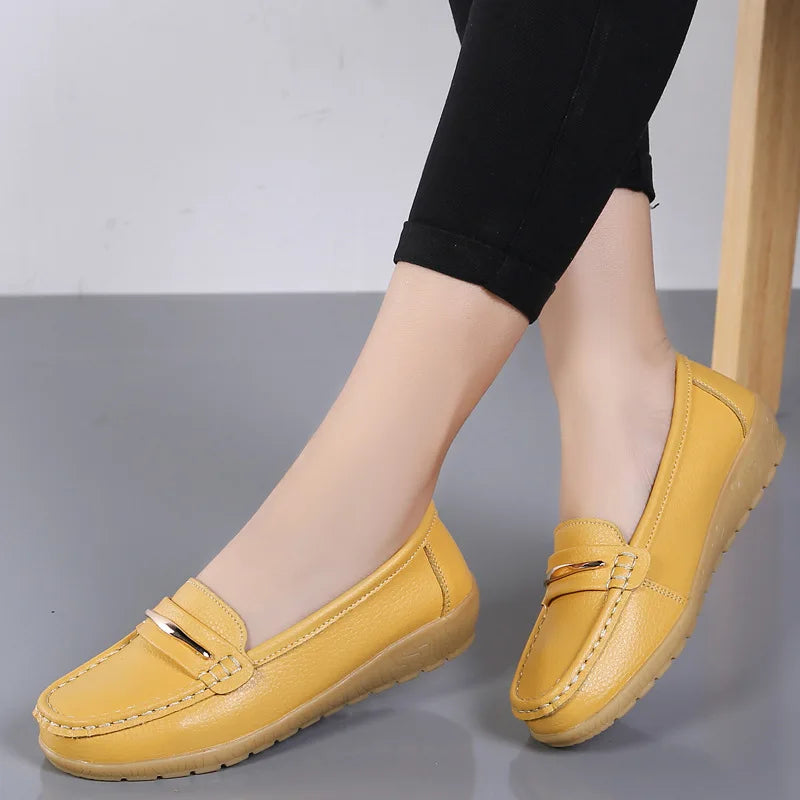 WOIZGIC Femmes Mère Dames Femme Femme Chaussures Plates En Cuir Véritable Mocassins Plateforme Bling Sans Lacet Mocassins Grande Taille 43 44