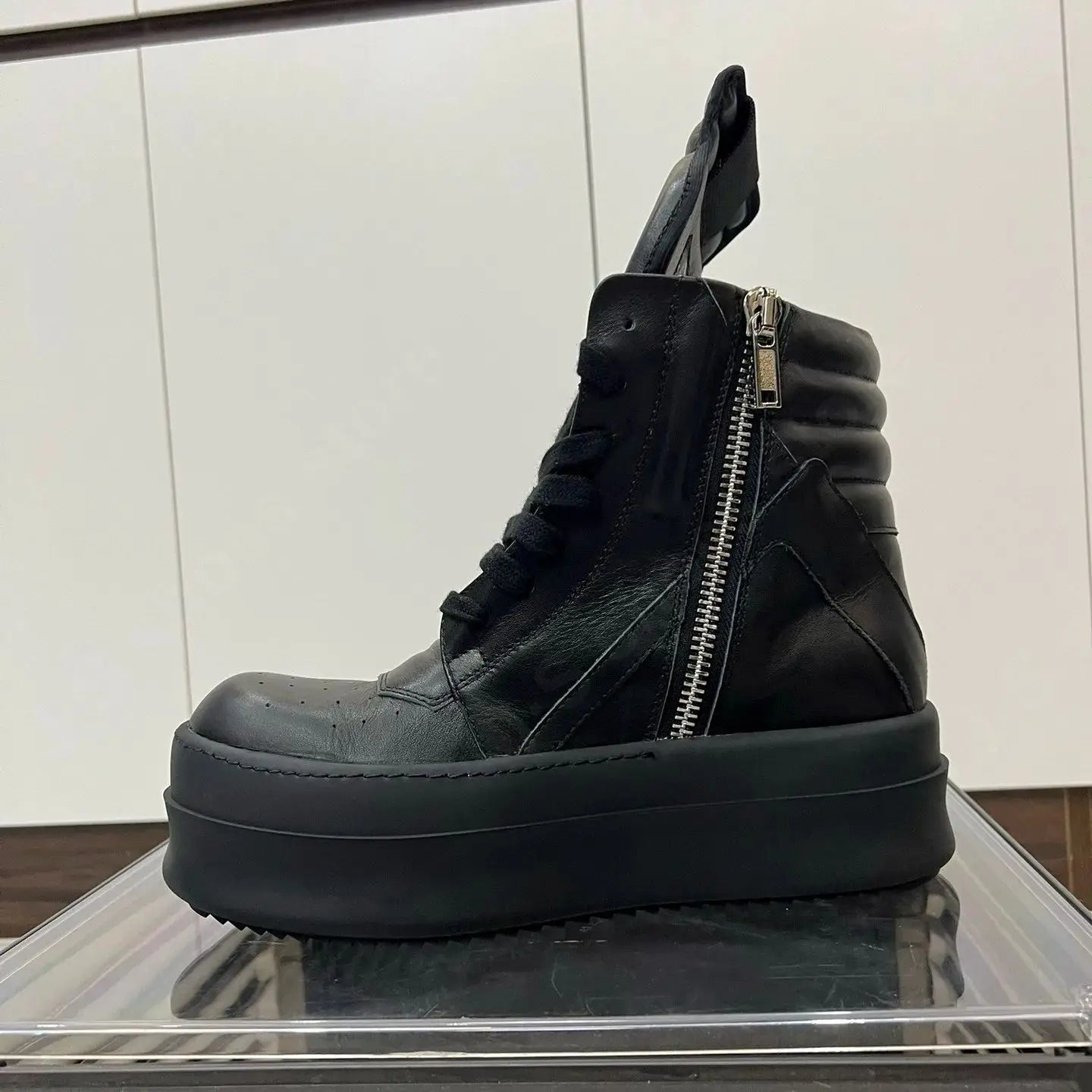 R-o Designer Men Shoe Women Sneaker High Top Shoes Black Leather Boots Luxury Casual Sneakers Zipper 6cm Thick Sole Ankle Boot