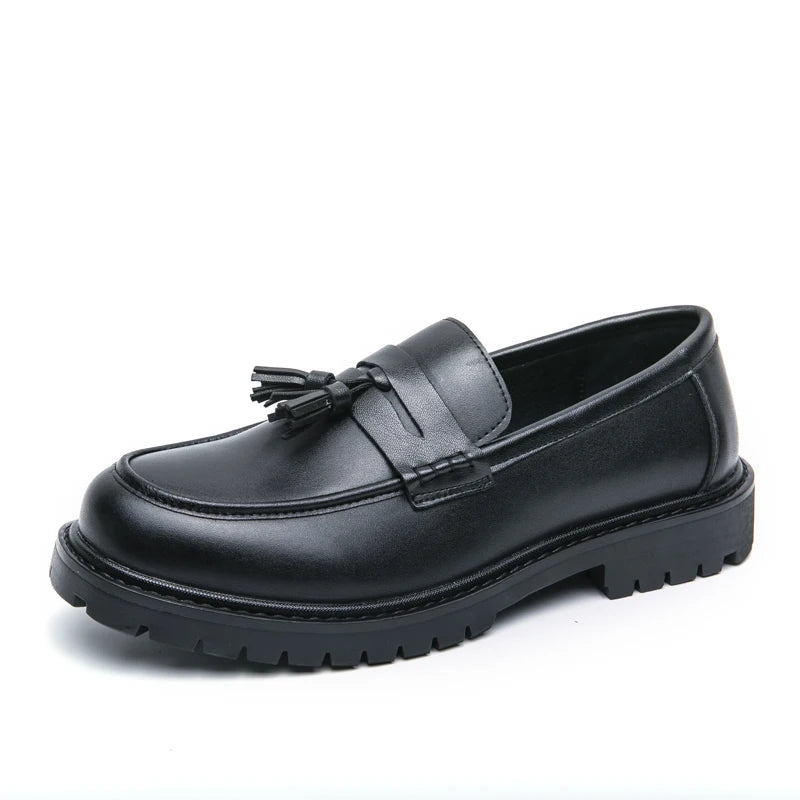STRONGSHEN Men Tassel Leather Shoes Business Loafers Slip-On High Quality Classic Dress Shoes Men Loafers Solid Driving Mocassin
