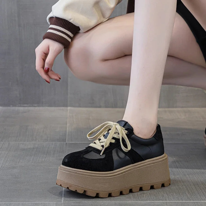 Fujin 8.5cm Women Luxury Microfiber Genuine Leather Platform Wedge Pumps Comfy Ankle Booties Spring Autumn Ankle Boots Shoes