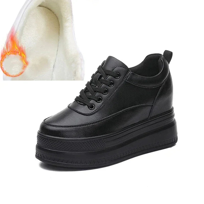 Fujin 9cm Microfiber Platform Heel Wedge Shoes Sneakers Pumps White Platform Air Mesh Hollow Pumps Shoes Women Zapatos De Mujer