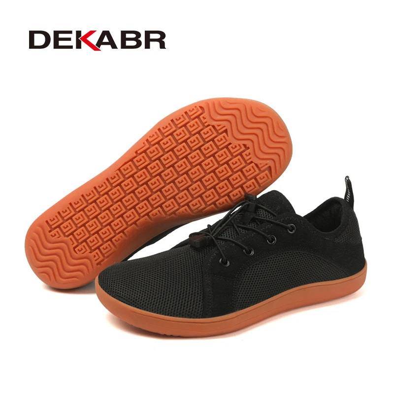 DEKABR Couple Casual Shoes Minimalist Lace-Up Lightweight Simplicity Mesh Breathable Non-Slip Men Wide Barefoot Flat Sneakers