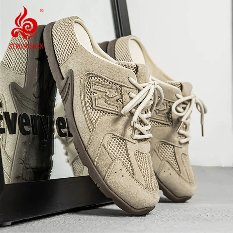 Men's Casual Half Slippers Breathable Casual Shoes for Men Fashion Lace Up Shoes Luxury Soft Sole Running Shoes Men Tenis Shoes