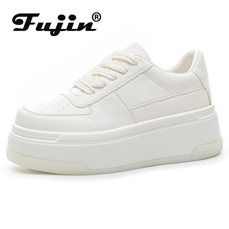 Fujin 7cm Air Mesh Genuine Synthetic Pumps Platform Wedge Summer Hollow Leather Sandals Flats Women Slippers Lace Up Shoes