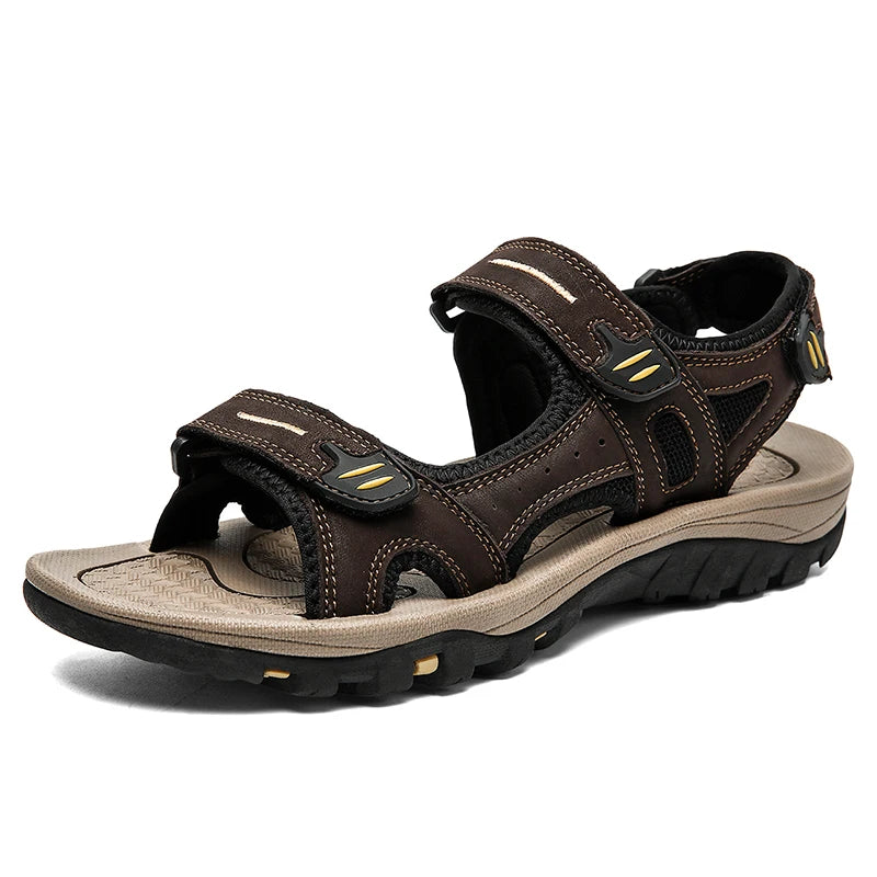 Sandales d'été en cuir véritable pour hommes, nouvelles sandales grande taille pour hommes, chaussures d'extérieur décontractées pour hommes, sandales tendance, pantoufles, grandes tailles 38-48