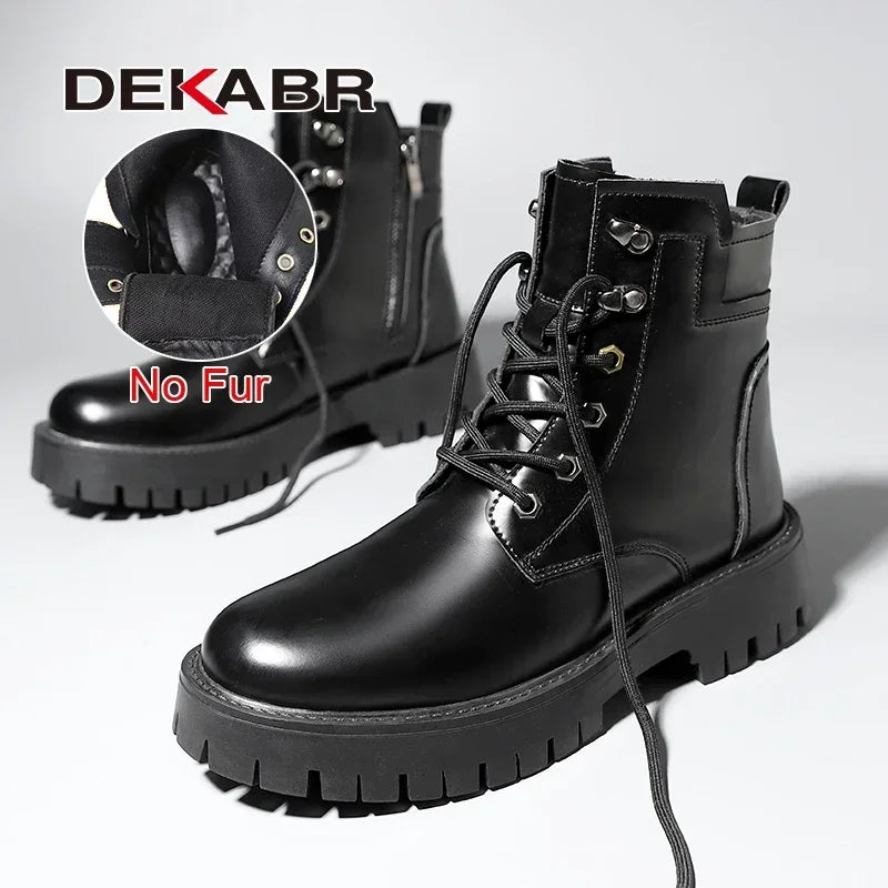 DEKABR New Comfortable Autumn Winter Warm Fur Boots Genuine Leather Soft Mens British Style Handmade Non-Slip Boots Size 38-45