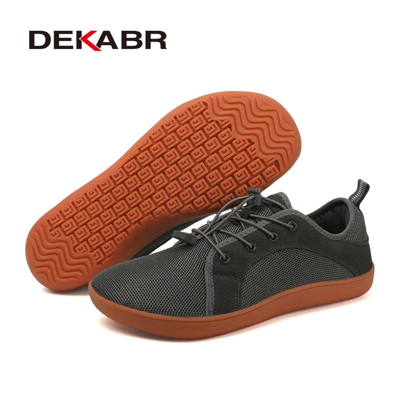 DEKABR Couple Casual Shoes Minimalist Lace-Up Lightweight Simplicity Mesh Breathable Non-Slip Men Wide Barefoot Flat Sneakers